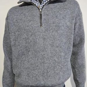 AGWOOL 092 - SILVER COLOUR - 100% WOOL JERSEY - 1/2 ZIP FRONT HIGH COLLAR