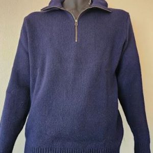 AGWOOL 092 - NAVY COLOUR - 100% WOOL JERSEY - 1/2 ZIP FRONT HIGH COLLAR